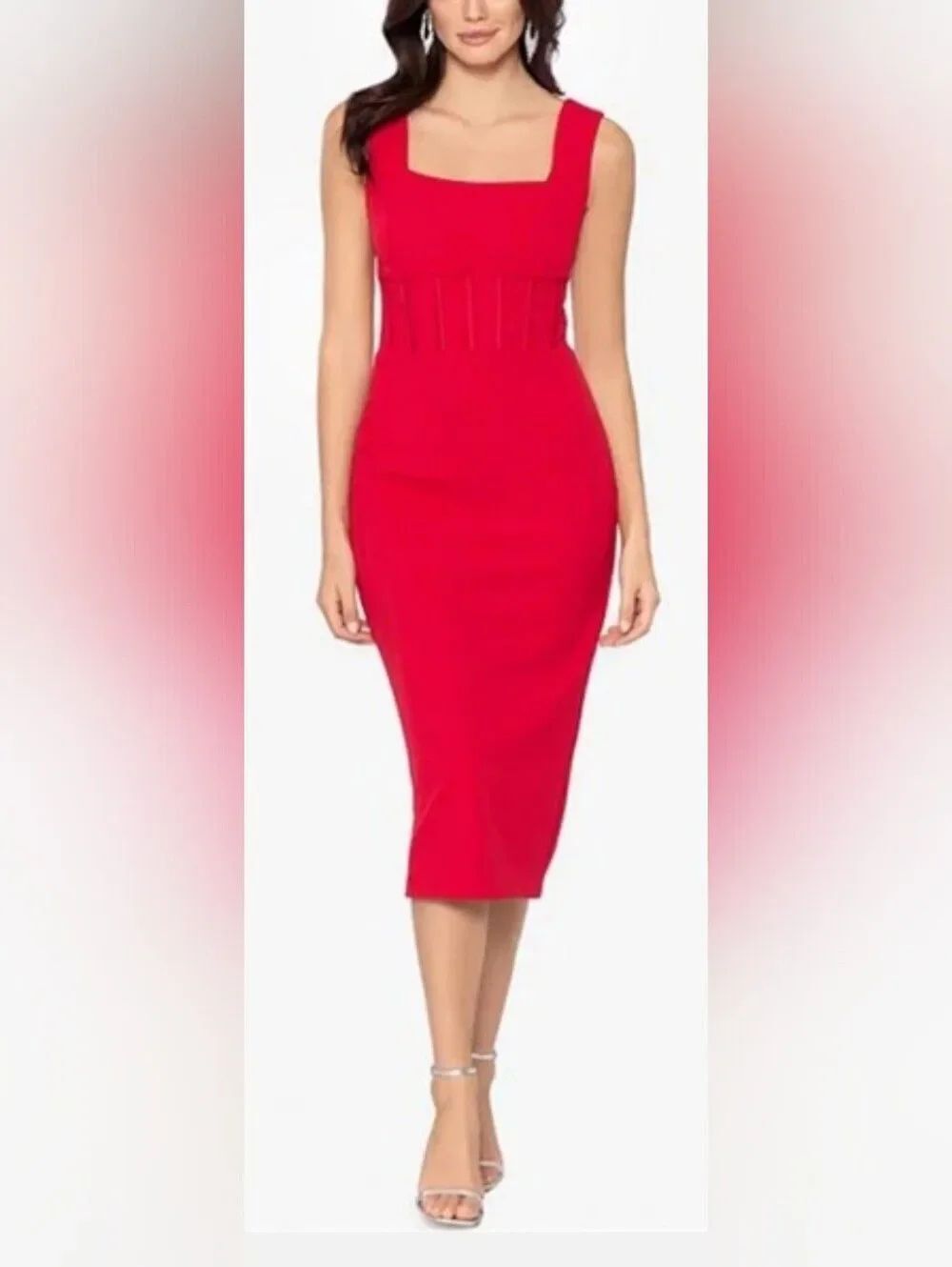 Betsy & Adam Megan Midi Scuba Crepe Corset Midi Dress NWOT Size 6 Red NEW